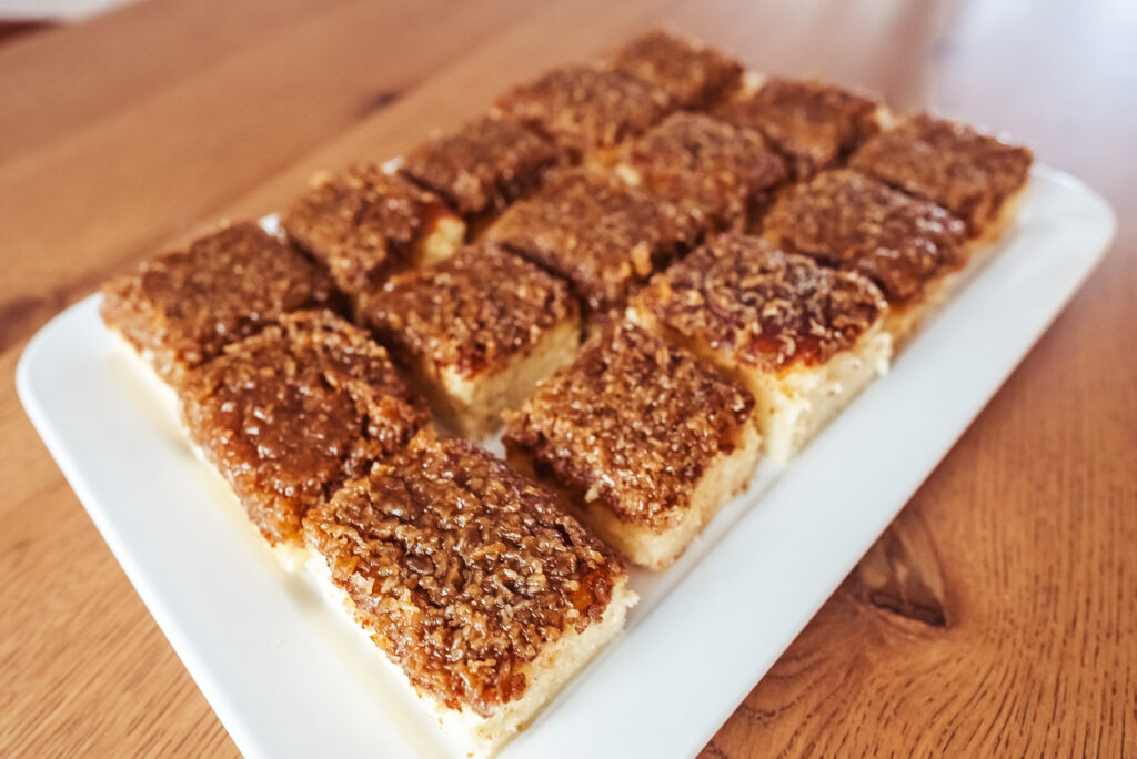 Danish Dream Cake cut into squares