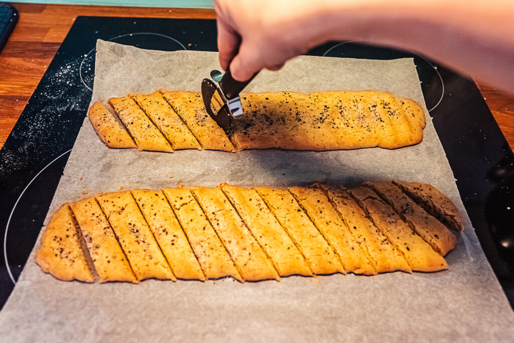 slicing Swedish cardamom cookies
