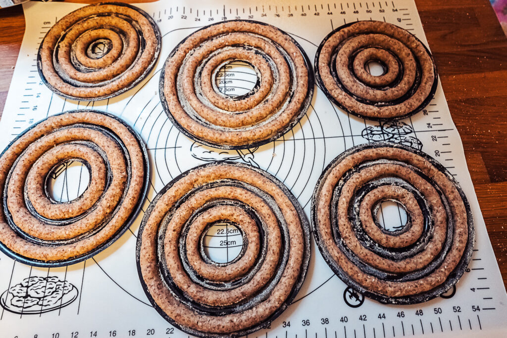 kransekake dough in ring forms