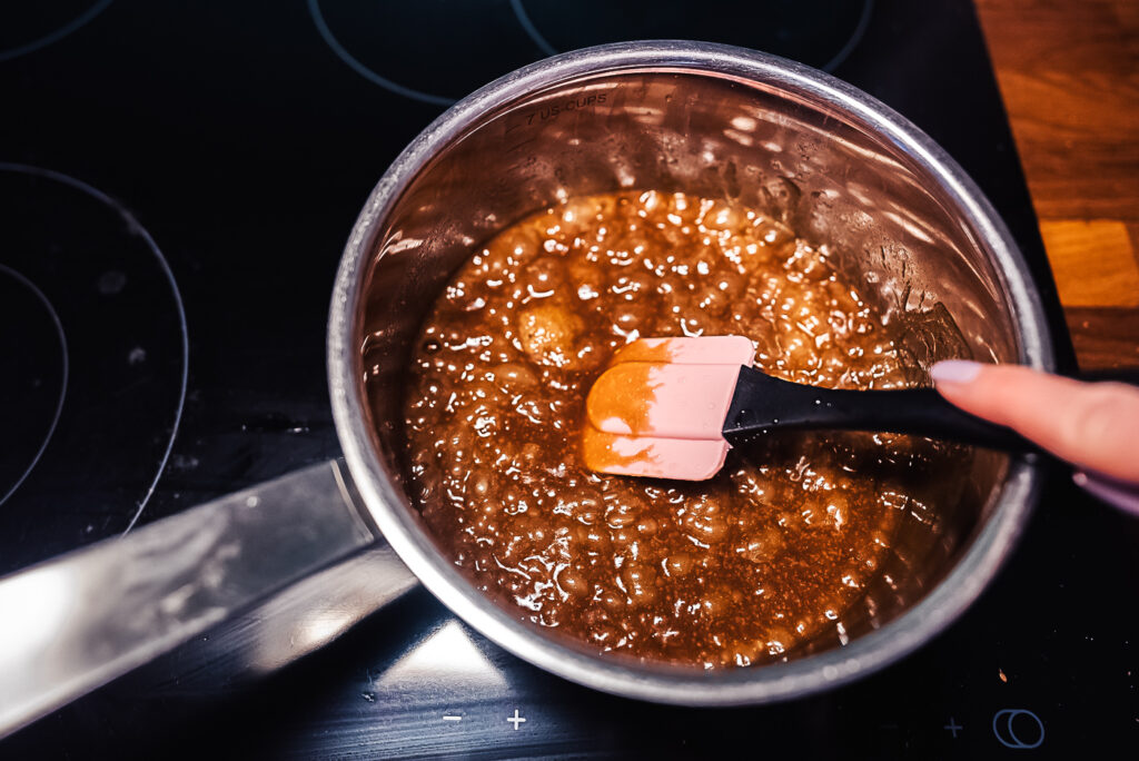 making brunsviger topping in a saucepan 