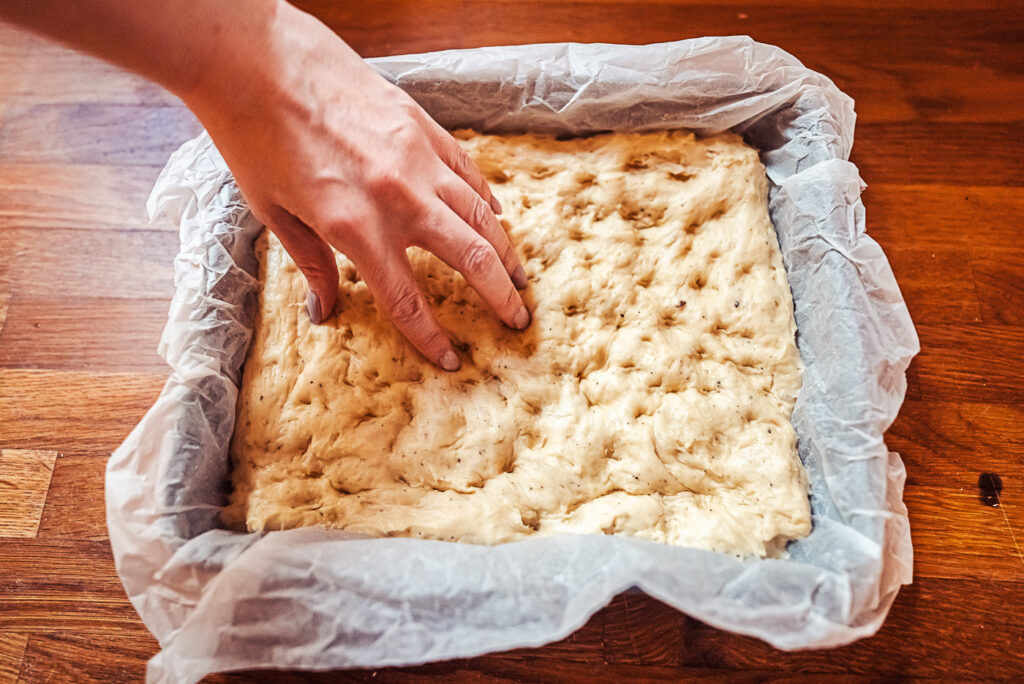 poking holes in brunsviger dough