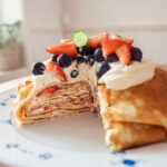Pannkakstårta, Swedish pancake cake topped with cream and berries