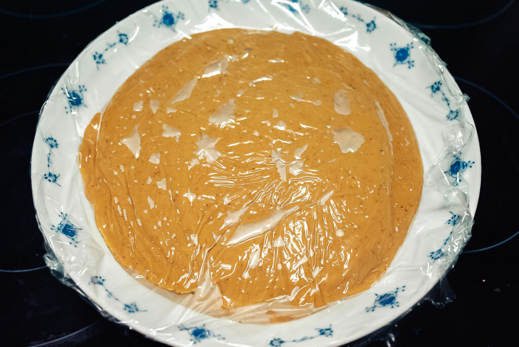 cover pumpkin custard in plastic wrap