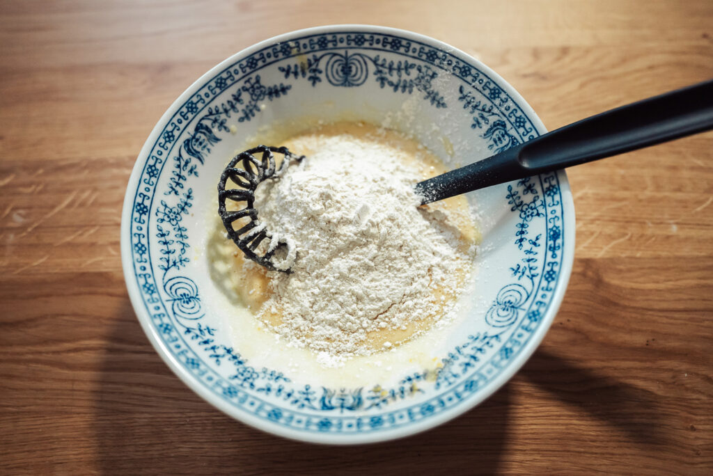 making apple cake batter