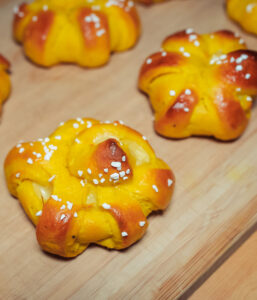 Swedish saffron buns with vanilla filling