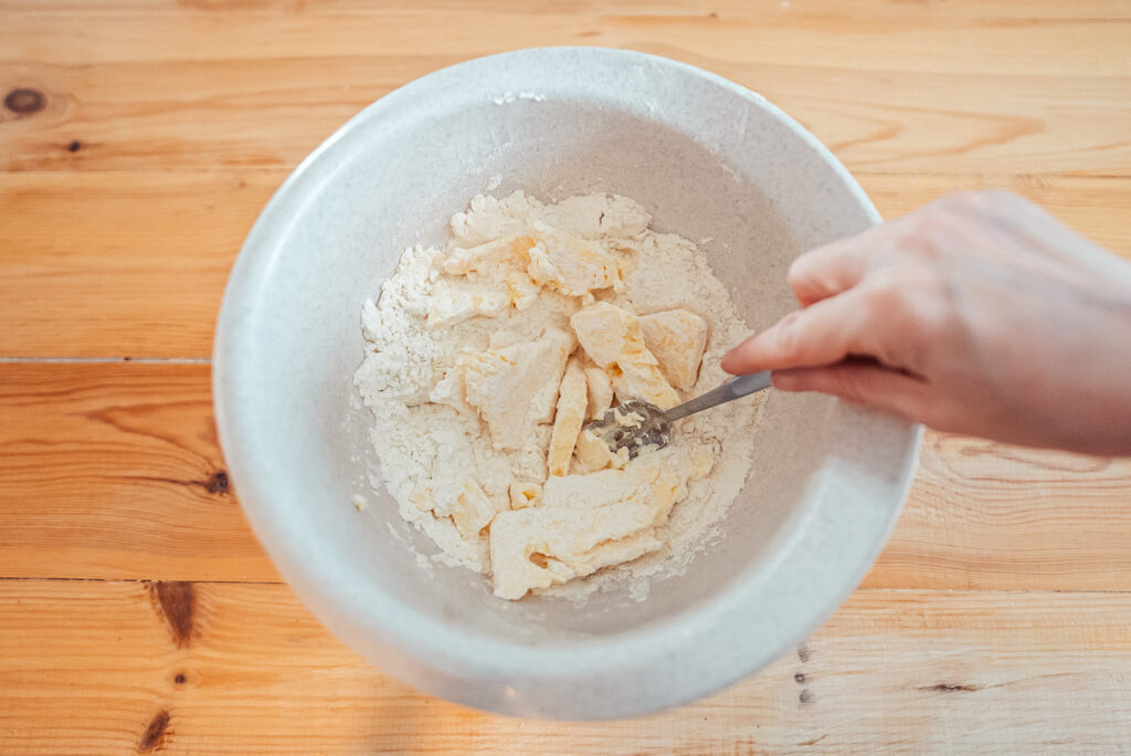 making finskbrød cookie dough in a mixing bowl