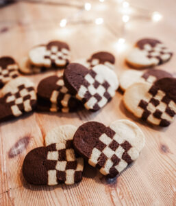 heart shaped Swedish checkerboard cookies